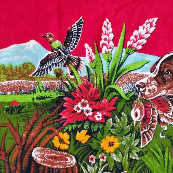 Vintage Velvet Woven Wall Tapestry Dog Bird Hunting Wildlife Man Cave 56" x 38" - Picture 5 of 8